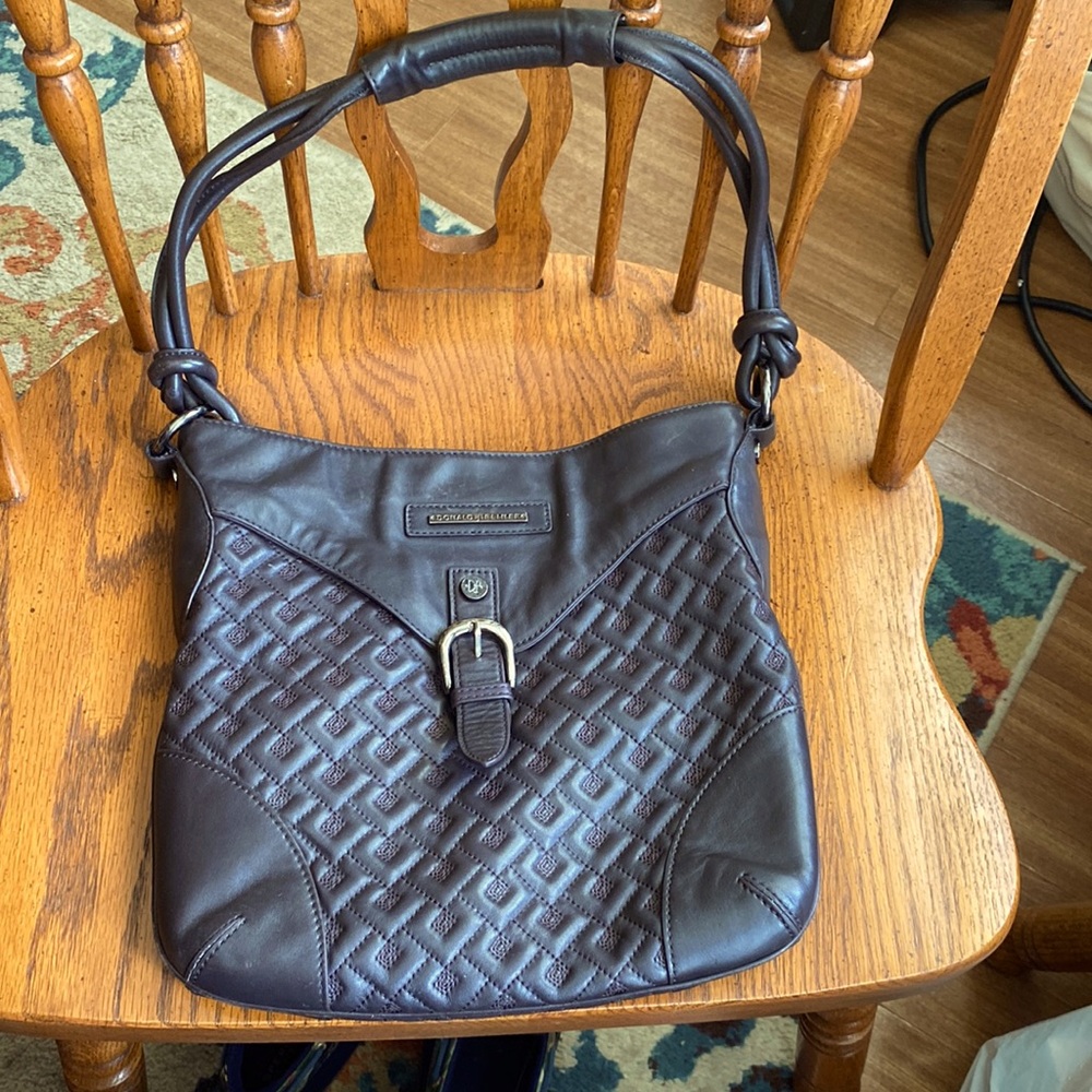 Donald J Pliner Dark Brown Leather Quilted Purse Bag